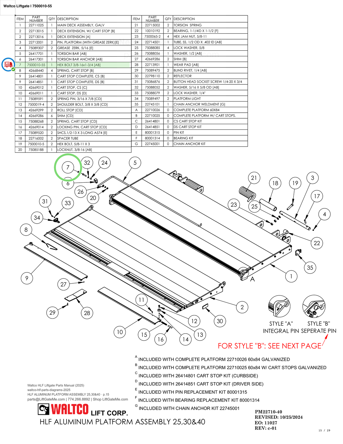 Waltco Liftgate | 7500010-55 — HLF ALUMINUM PLATFORM ASSEMBLY 25,30&40 · p.15 (Waltco HLF Parts Manual)
