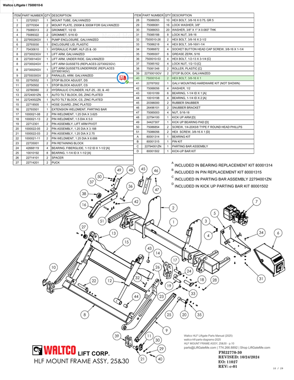 Waltco Liftgate | 7500010-6 — HLF MOUNT FRAME ASSY, 25&30 · p.10 (Waltco HLF Parts Manual)