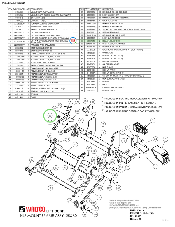 Waltco Liftgate | 75081348 — HLF MOUNT FRAME ASSY, 25&30 · p.10 (Waltco HLF Parts Manual)