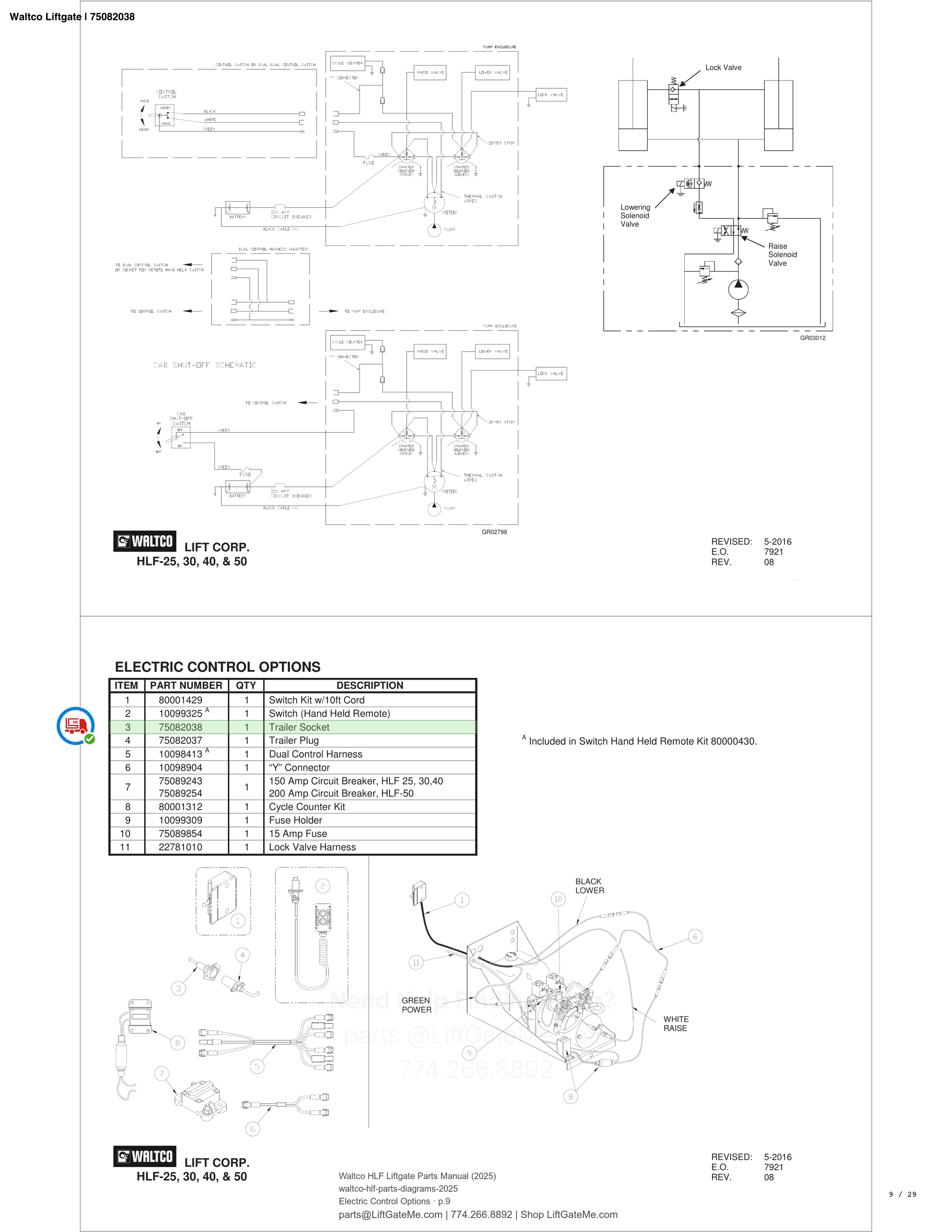 Waltco Liftgate | 75082038 — Electric Control Options · p.9 (Waltco HLF Parts Manual)