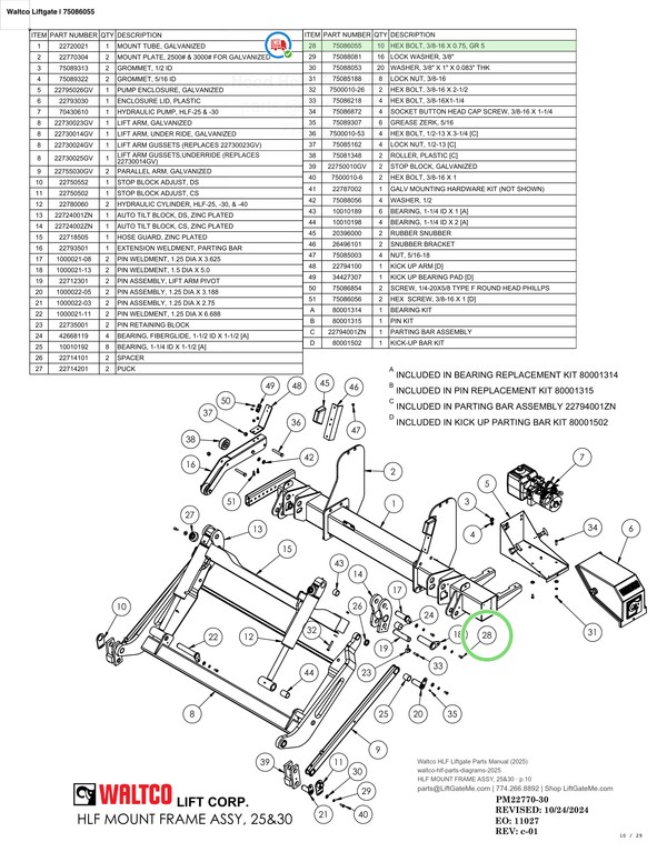 Waltco Liftgate | 75086055 — HLF MOUNT FRAME ASSY, 25&30 · p.10 (Waltco HLF Parts Manual)