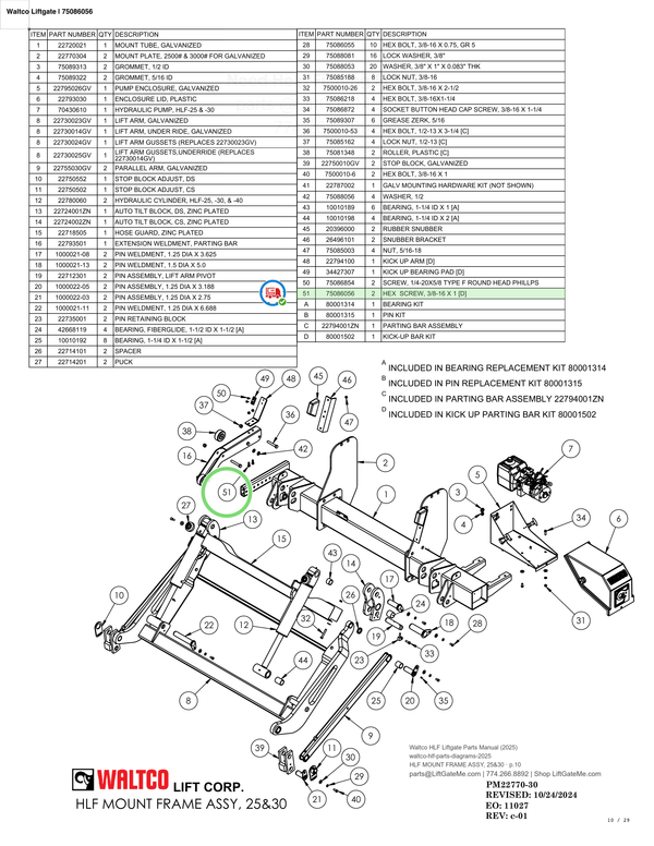 Waltco Liftgate | 75086056 — HLF MOUNT FRAME ASSY, 25&30 · p.10 (Waltco HLF Parts Manual)