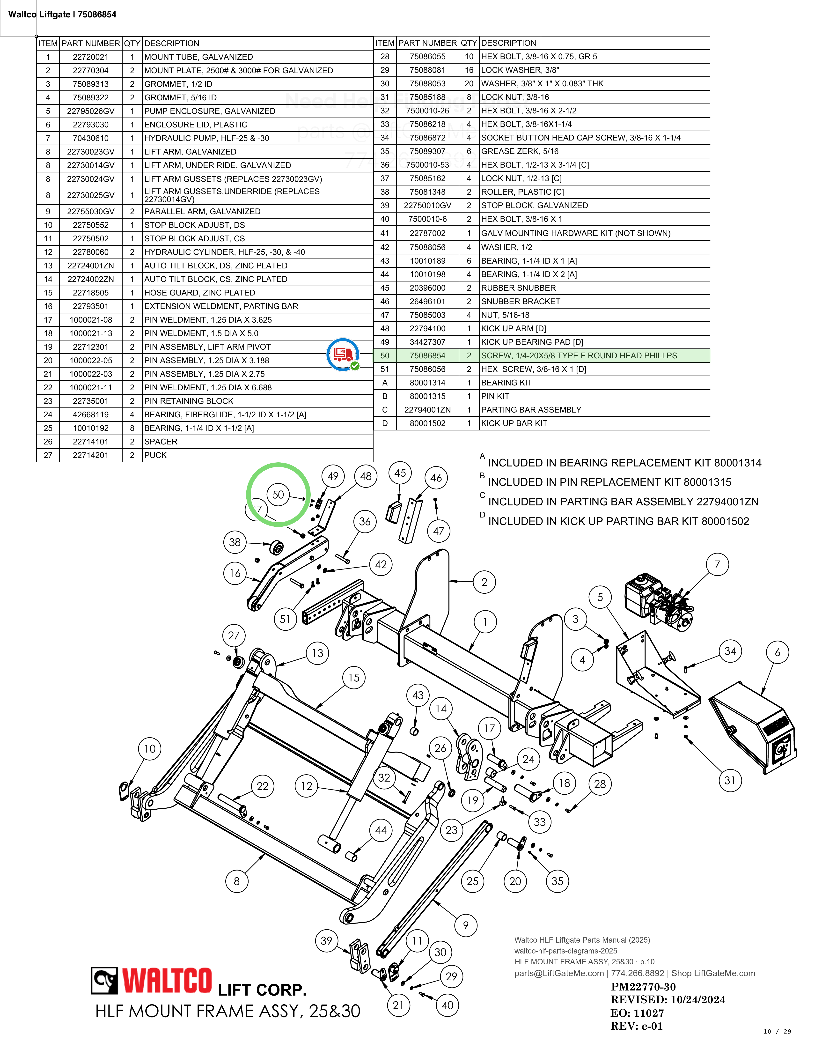 Waltco Liftgate | 75086854 — HLF MOUNT FRAME ASSY, 25&30 · p.10 (Waltco HLF Parts Manual)