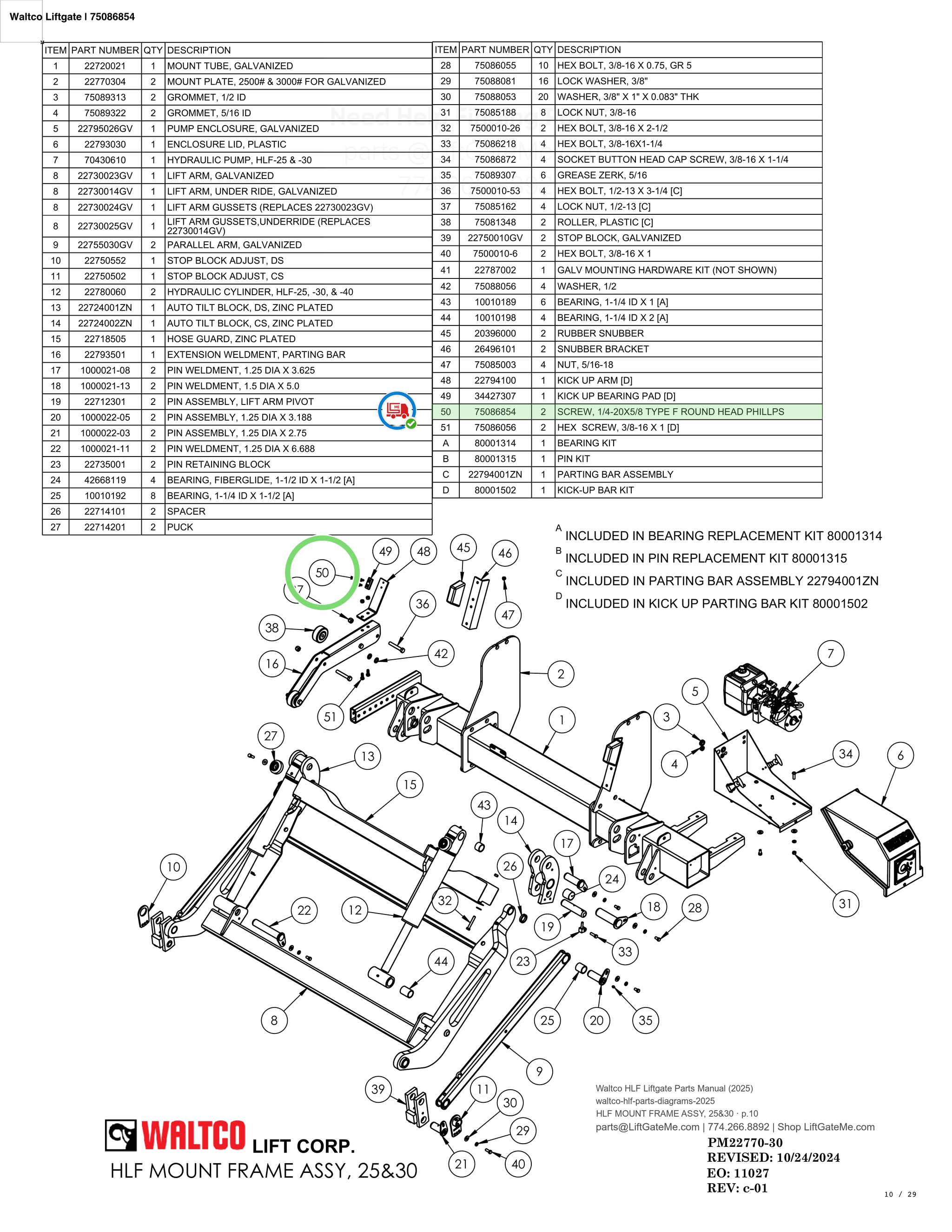 Waltco Liftgate | 75086854 — HLF MOUNT FRAME ASSY, 25&30 · p.10 (Waltco HLF Parts Manual)
