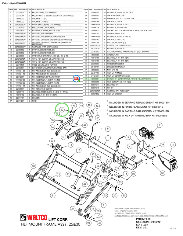 Waltco Liftgate | 75086854 — HLF MOUNT FRAME ASSY, 25&30 · p.10 (Waltco HLF Parts Manual)