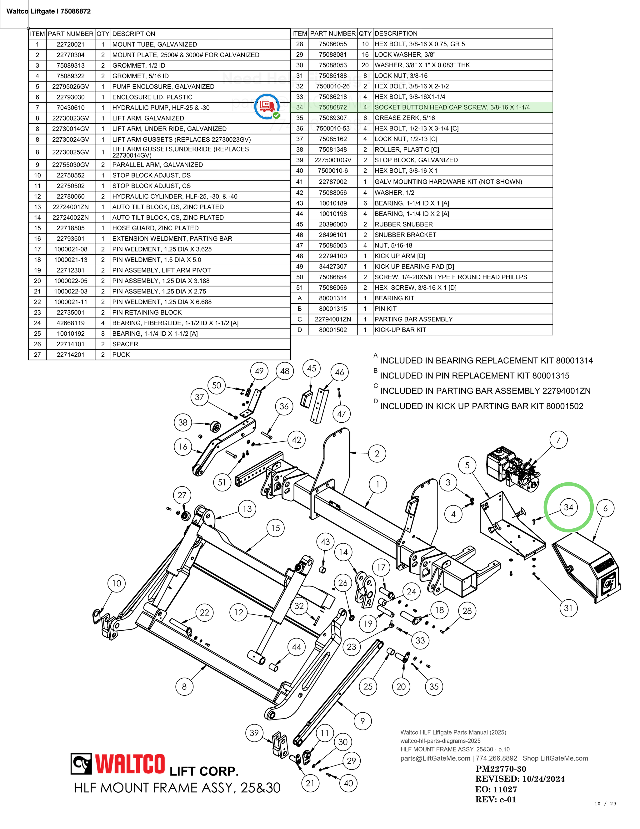 Waltco Liftgate | 75086872 — HLF MOUNT FRAME ASSY, 25&30 · p.10 (Waltco HLF Parts Manual)