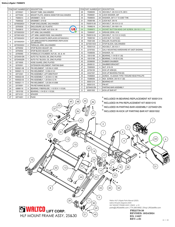 Waltco Liftgate | 75086872 — HLF MOUNT FRAME ASSY, 25&30 · p.10 (Waltco HLF Parts Manual)