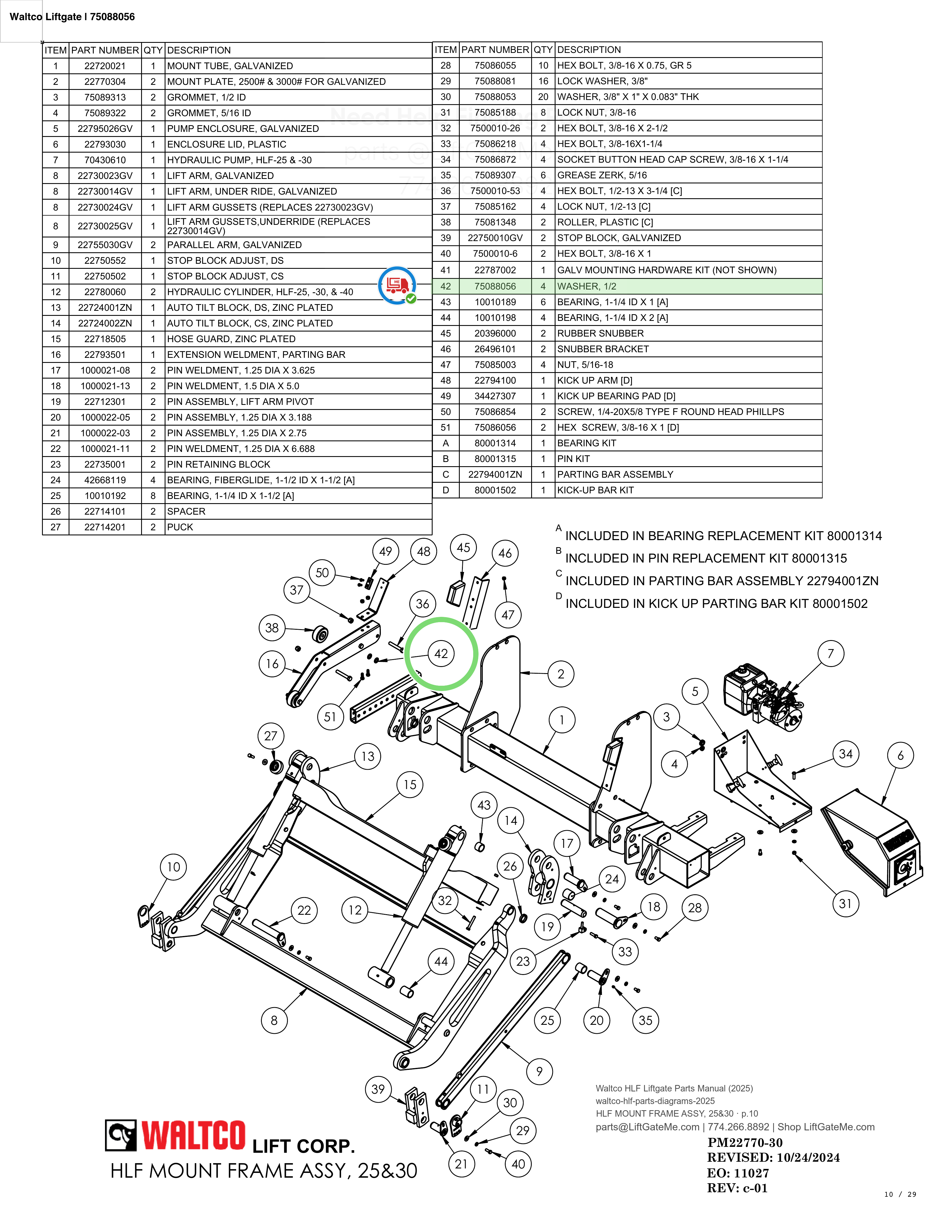 Waltco Liftgate | 75088056 — HLF MOUNT FRAME ASSY, 25&30 · p.10 (Waltco HLF Parts Manual)