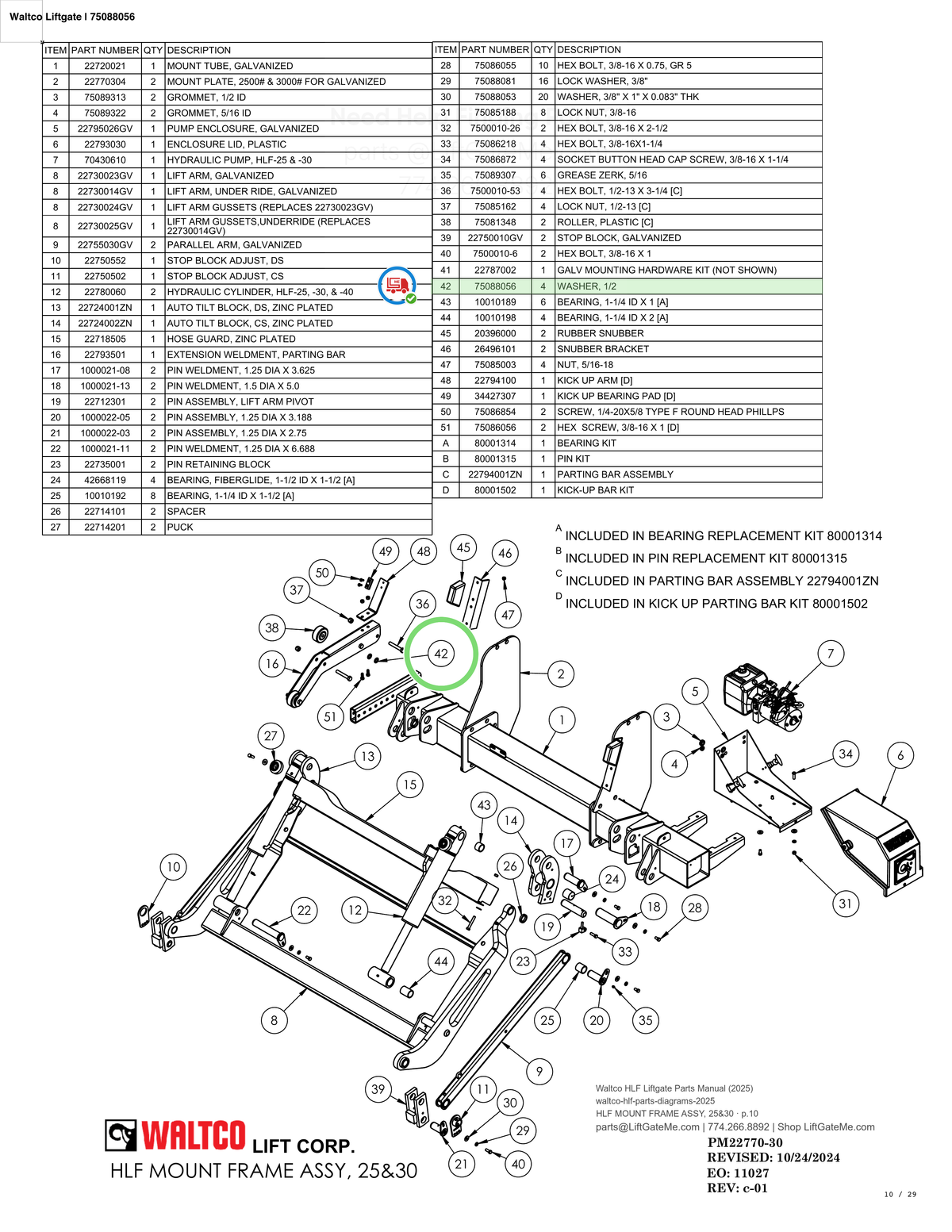 Waltco Liftgate | 75088056 — HLF MOUNT FRAME ASSY, 25&30 · p.10 (Waltco HLF Parts Manual)