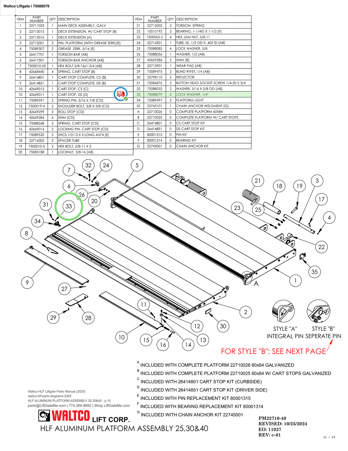 Waltco Liftgate | 75088079 — HLF ALUMINUM PLATFORM ASSEMBLY 25,30&40 · p.15 (Waltco HLF Parts Manual)