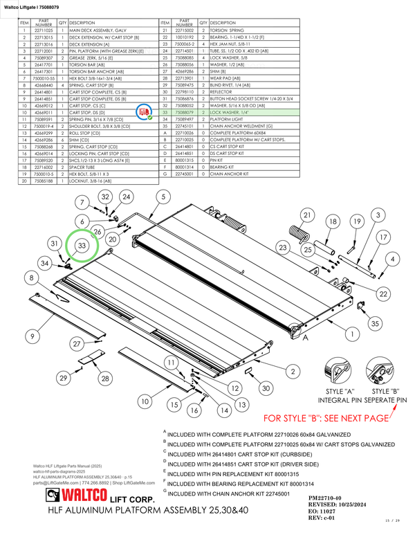 Waltco Liftgate | 75088079 — HLF ALUMINUM PLATFORM ASSEMBLY 25,30&40 · p.15 (Waltco HLF Parts Manual)