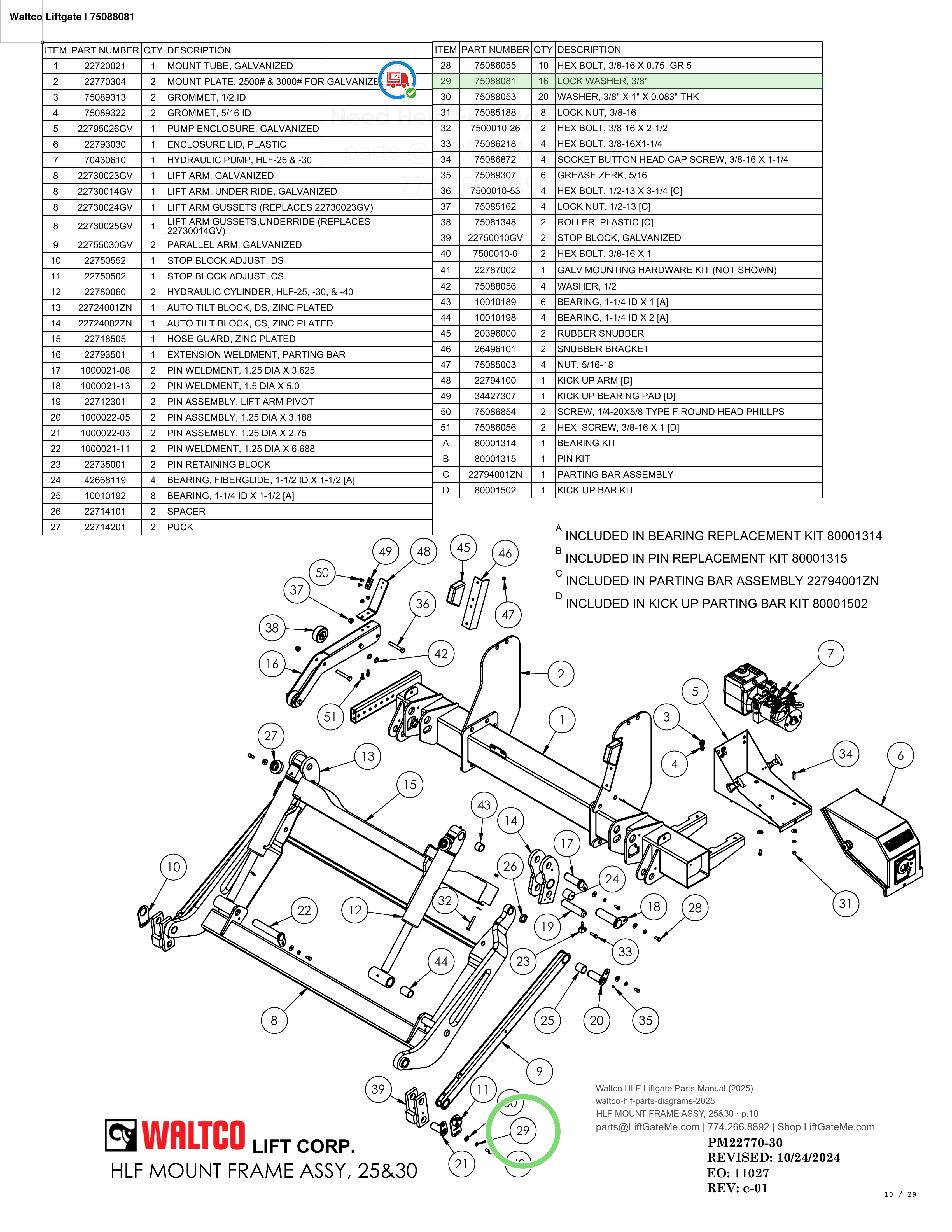 Waltco Liftgate | 75088081 — HLF MOUNT FRAME ASSY, 25&30 · p.10 (Waltco HLF Parts Manual)