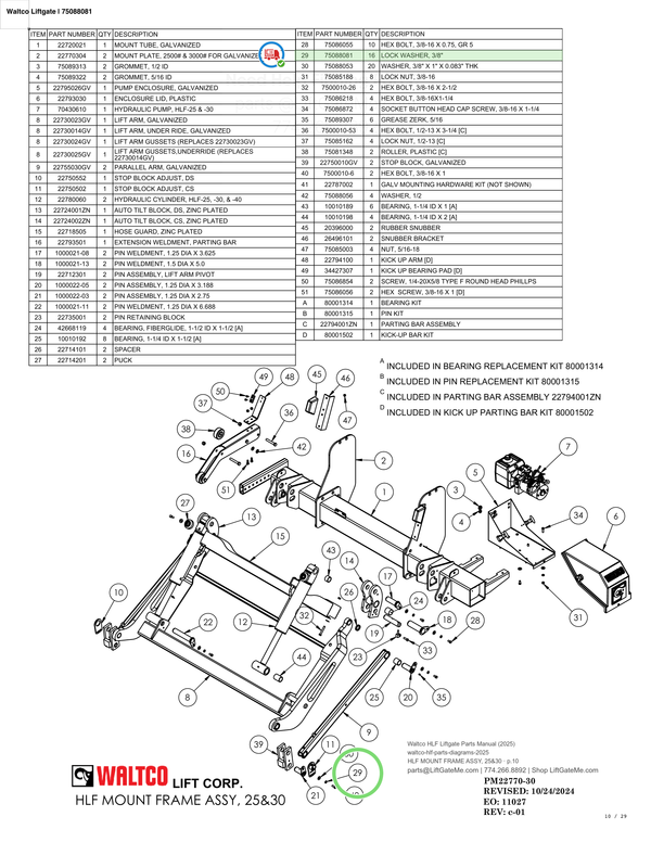 Waltco Liftgate | 75088081 — HLF MOUNT FRAME ASSY, 25&30 · p.10 (Waltco HLF Parts Manual)