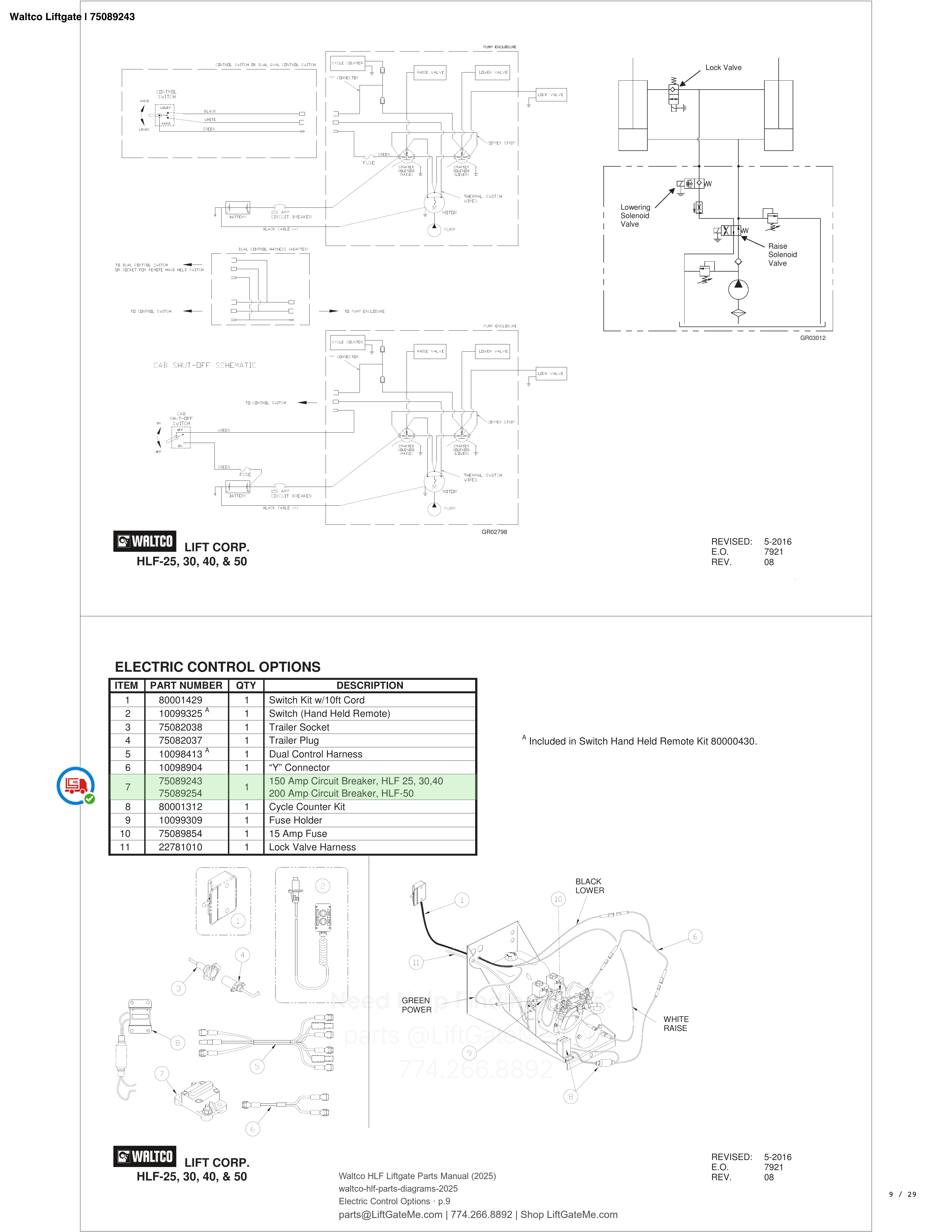 Waltco Liftgate | 75089243 — Electric Control Options · p.9 (Waltco HLF Parts Manual)