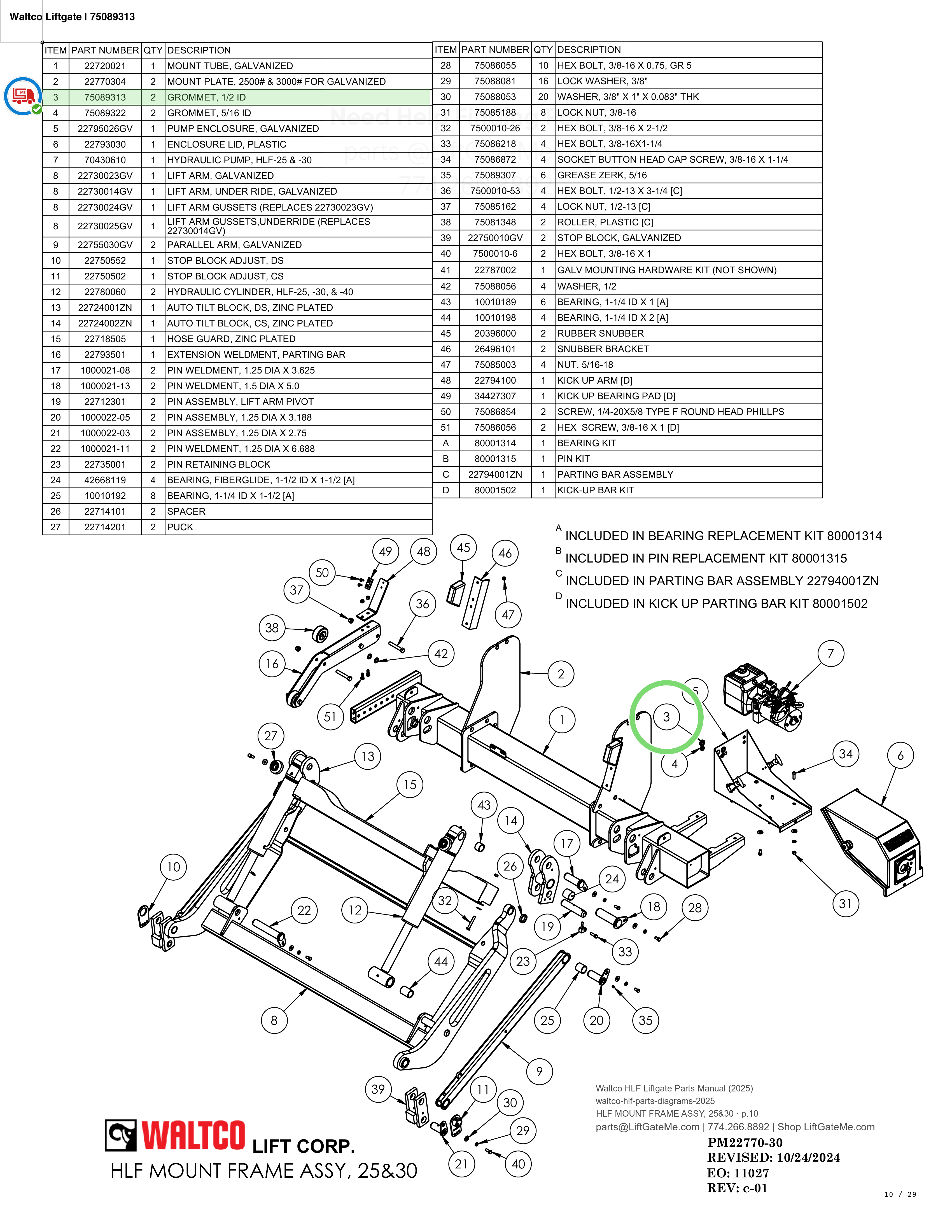 Waltco Liftgate | 75089313 — HLF MOUNT FRAME ASSY, 25&30 · p.10 (Waltco HLF Parts Manual)