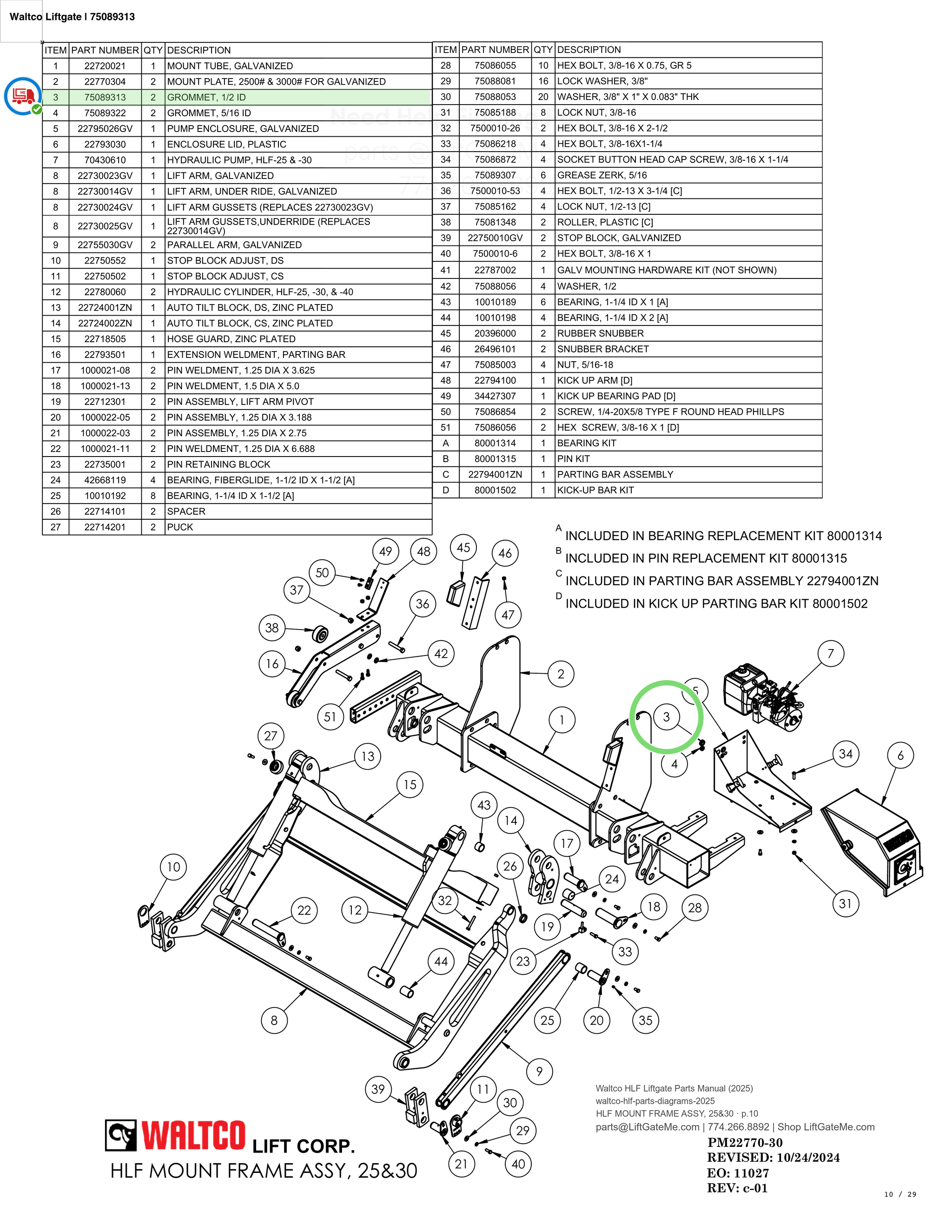 Waltco Liftgate | 75089313 — HLF MOUNT FRAME ASSY, 25&30 · p.10 (Waltco HLF Parts Manual)