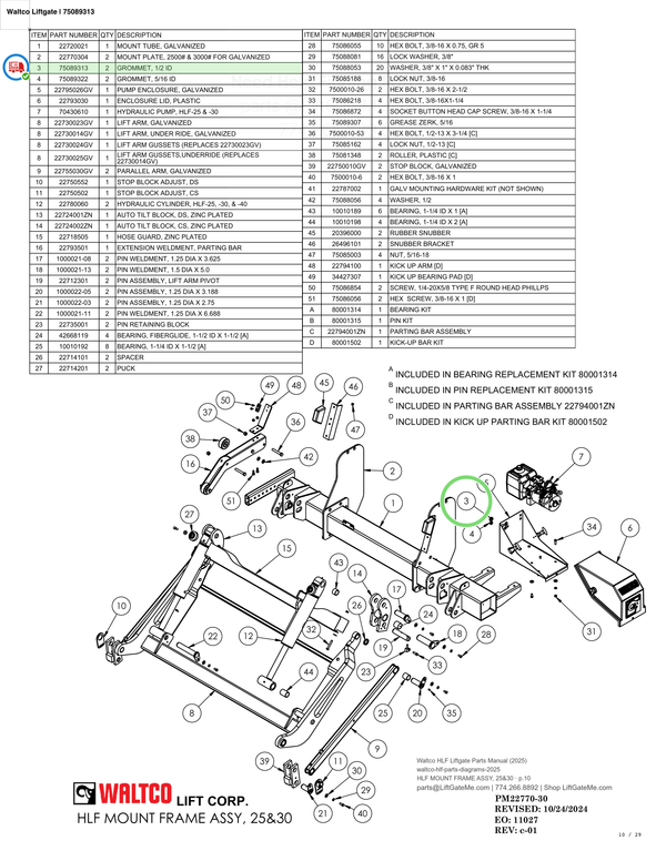 Waltco Liftgate | 75089313 — HLF MOUNT FRAME ASSY, 25&30 · p.10 (Waltco HLF Parts Manual)