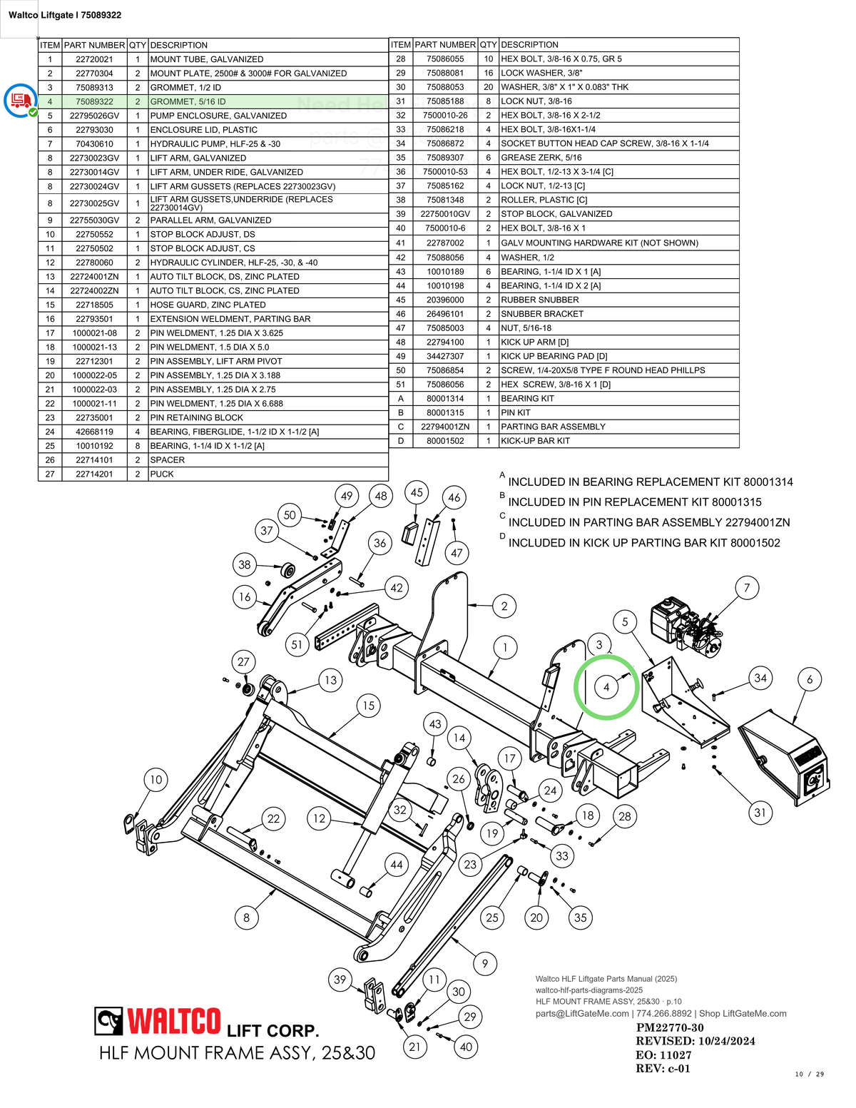 Waltco Liftgate | 75089322 — HLF MOUNT FRAME ASSY, 25&30 · p.10 (Waltco HLF Parts Manual)