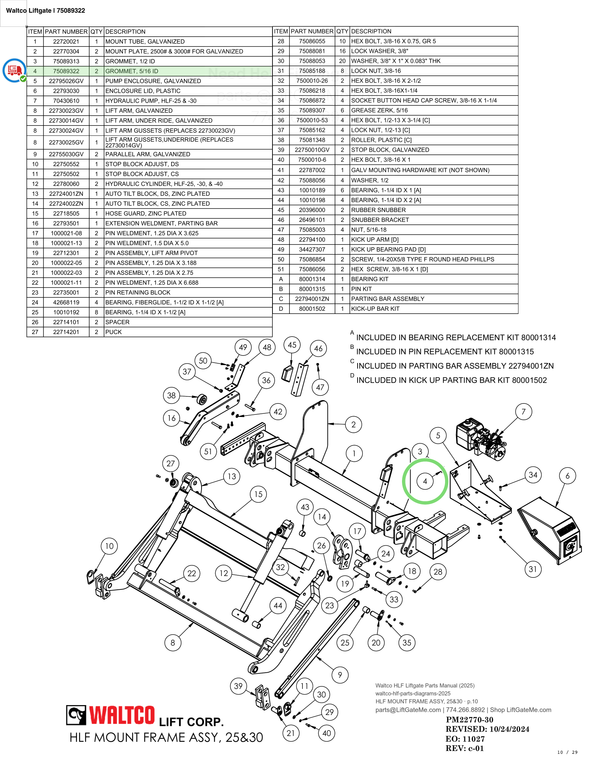 Waltco Liftgate | 75089322 — HLF MOUNT FRAME ASSY, 25&30 · p.10 (Waltco HLF Parts Manual)