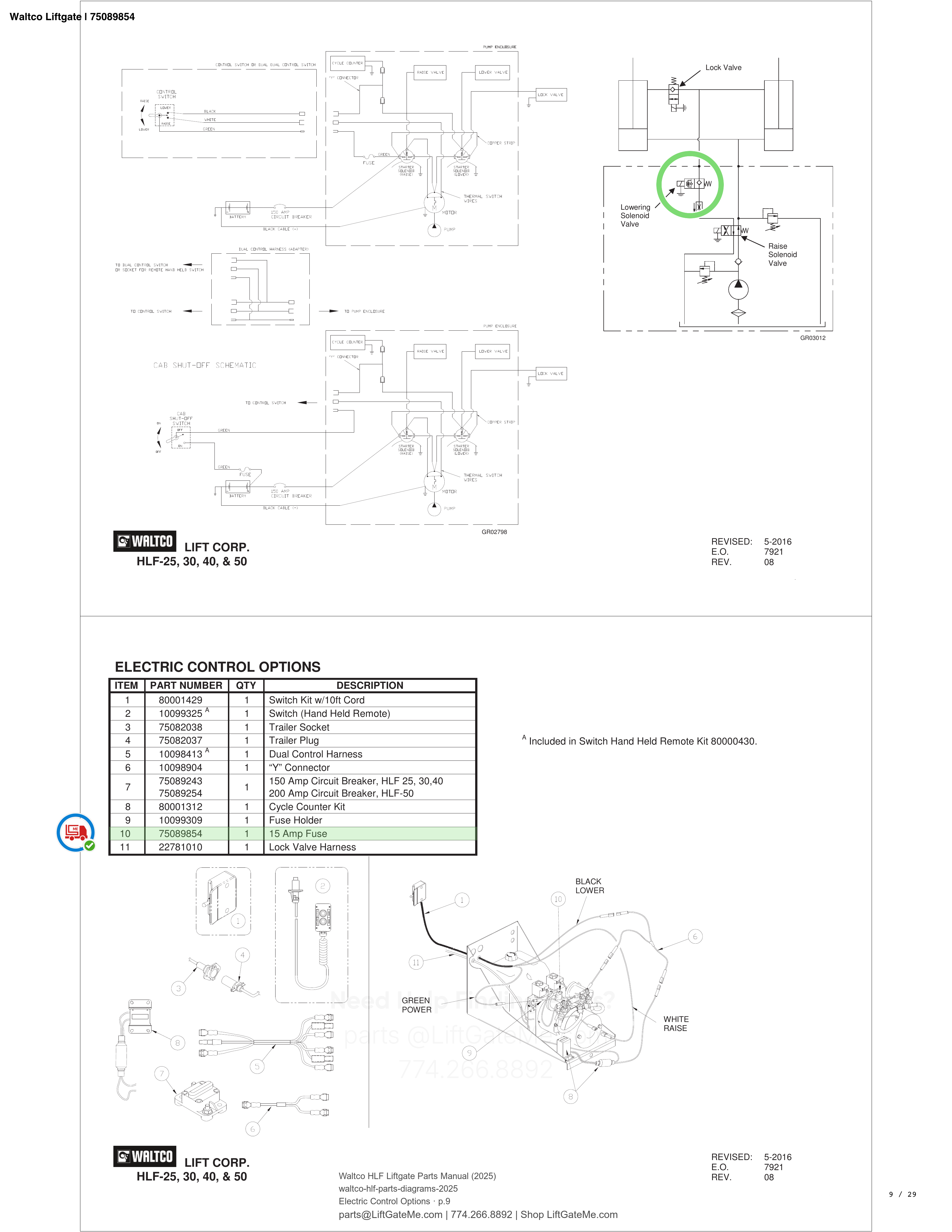 Waltco Liftgate | 75089854 — Electric Control Options · p.9 (Waltco HLF Parts Manual)