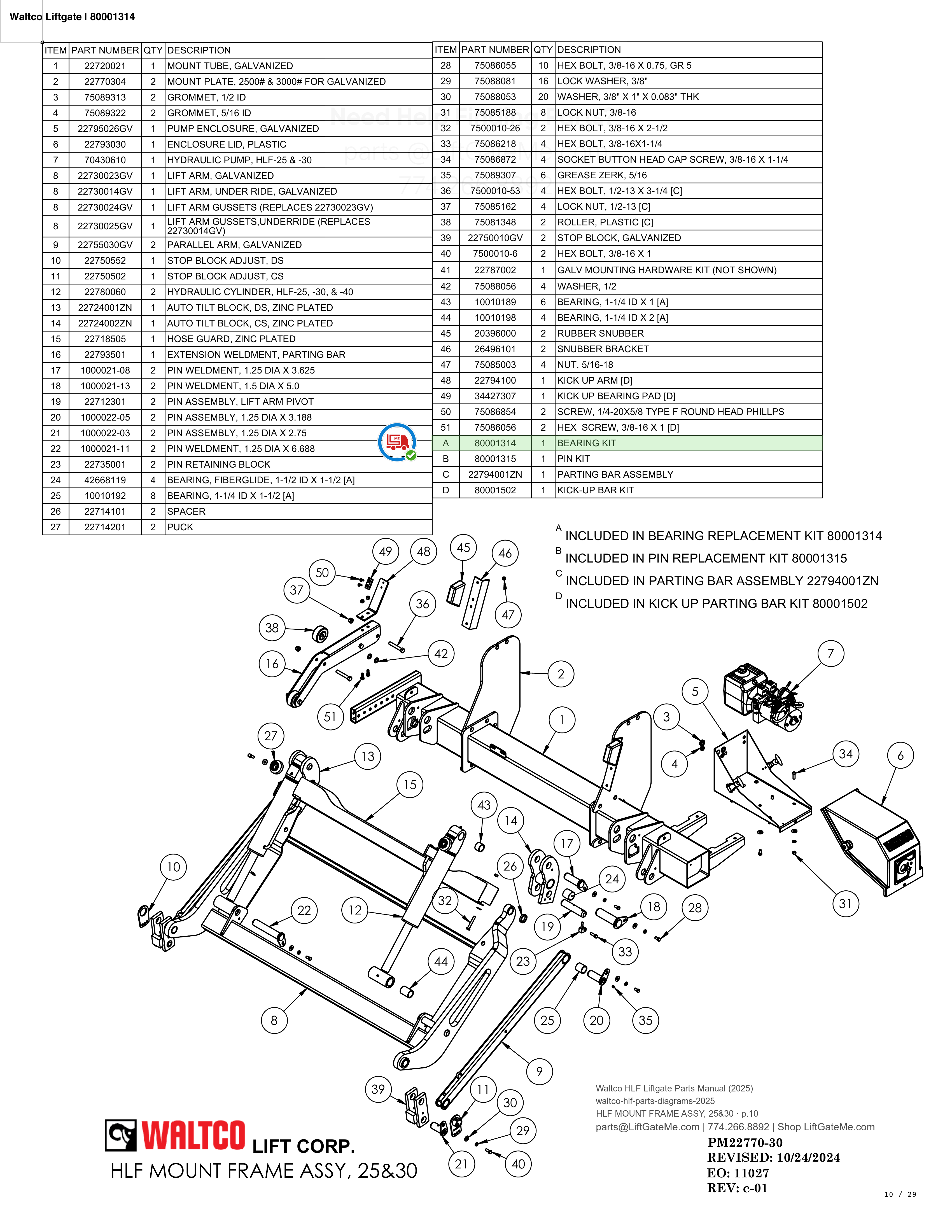 Waltco Liftgate | 80001314 — HLF MOUNT FRAME ASSY, 25&30 · p.10 (Waltco HLF Parts Manual)
