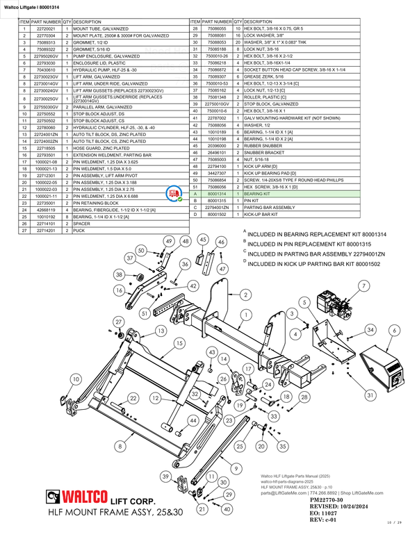 Waltco Liftgate | 80001314 — HLF MOUNT FRAME ASSY, 25&30 · p.10 (Waltco HLF Parts Manual)