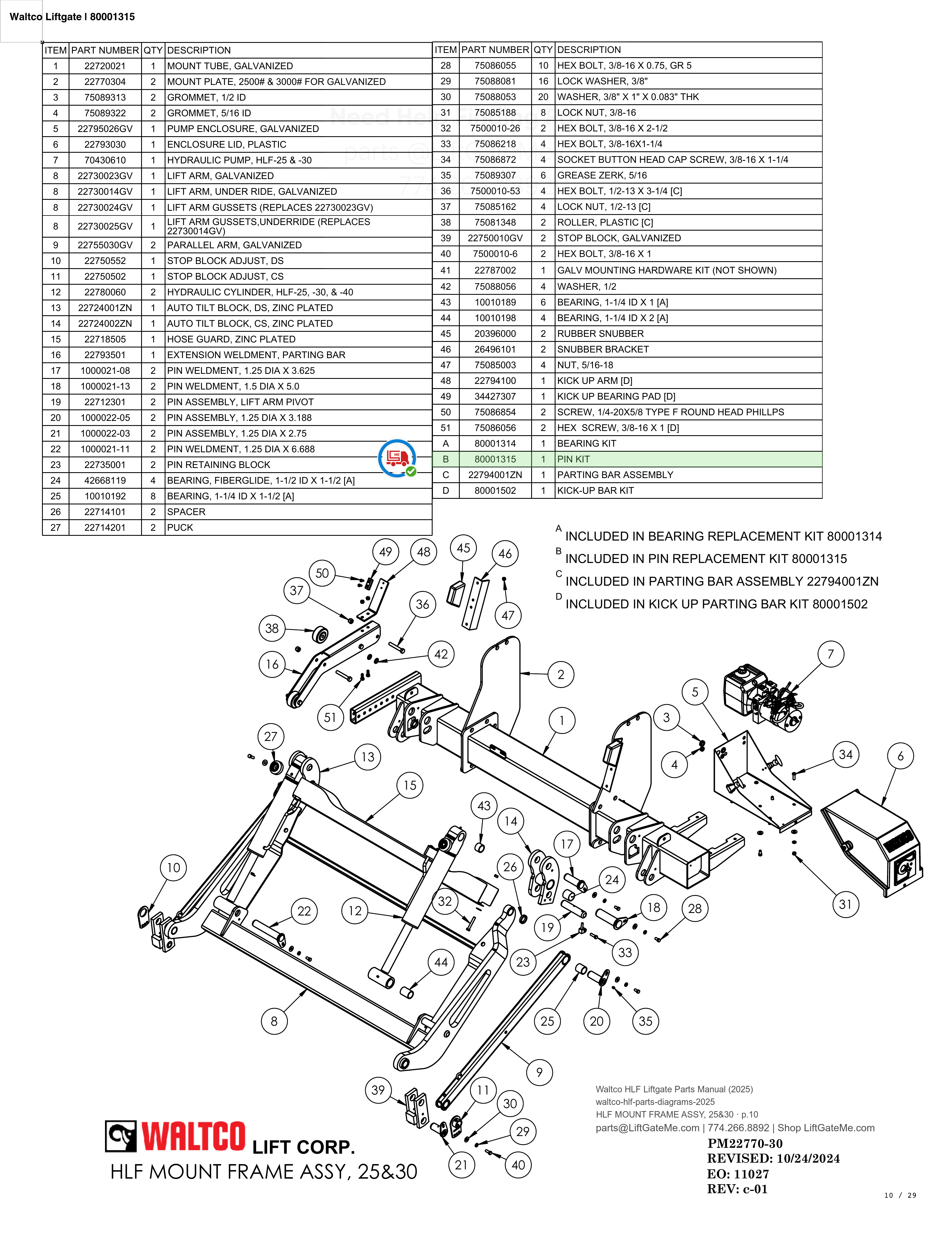 Waltco Liftgate | 80001315 — HLF MOUNT FRAME ASSY, 25&30 · p.10 (Waltco HLF Parts Manual)