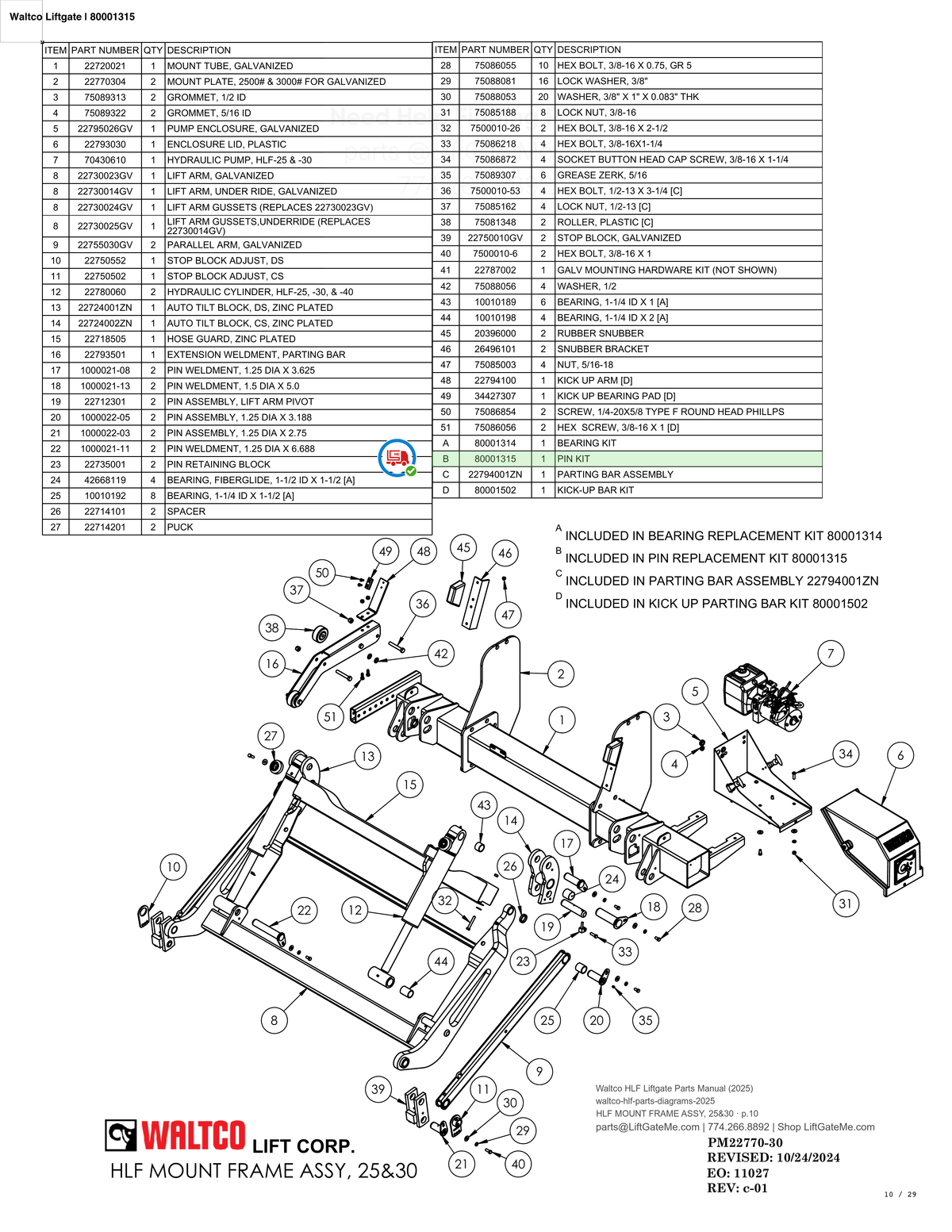 Waltco Liftgate | 80001315 — HLF MOUNT FRAME ASSY, 25&30 · p.10 (Waltco HLF Parts Manual)