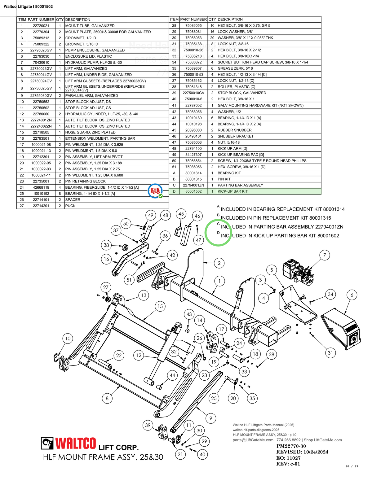 Waltco Liftgate | 80001502 — HLF MOUNT FRAME ASSY, 25&30 · p.10 (Waltco HLF Parts Manual)