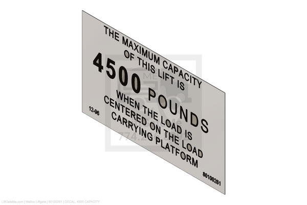 Waltco Liftgate Part Number 80100261 | decal, 4500 capacity