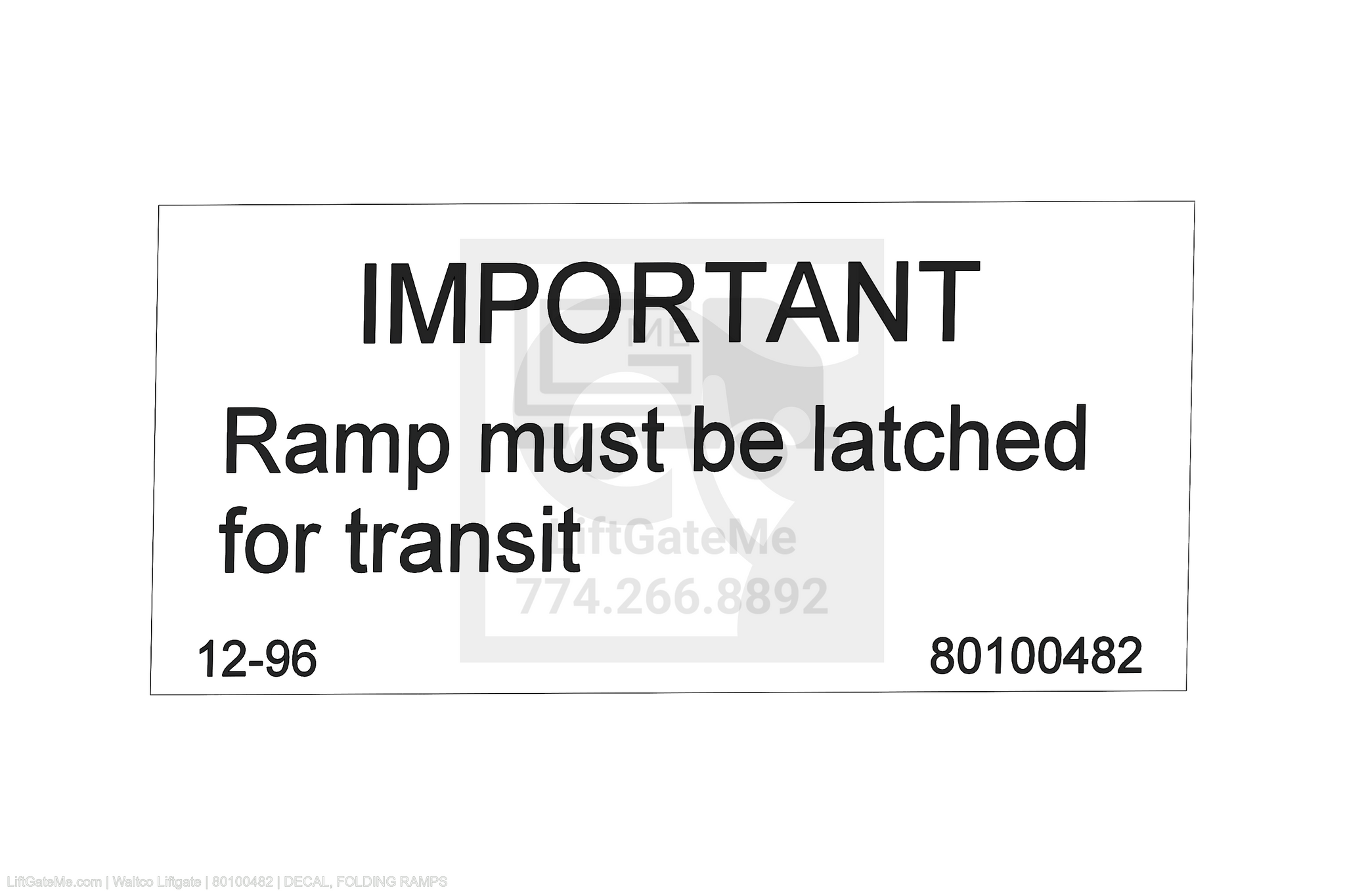 Waltco Liftgate Part Number 80100482 | decal, folding ramps