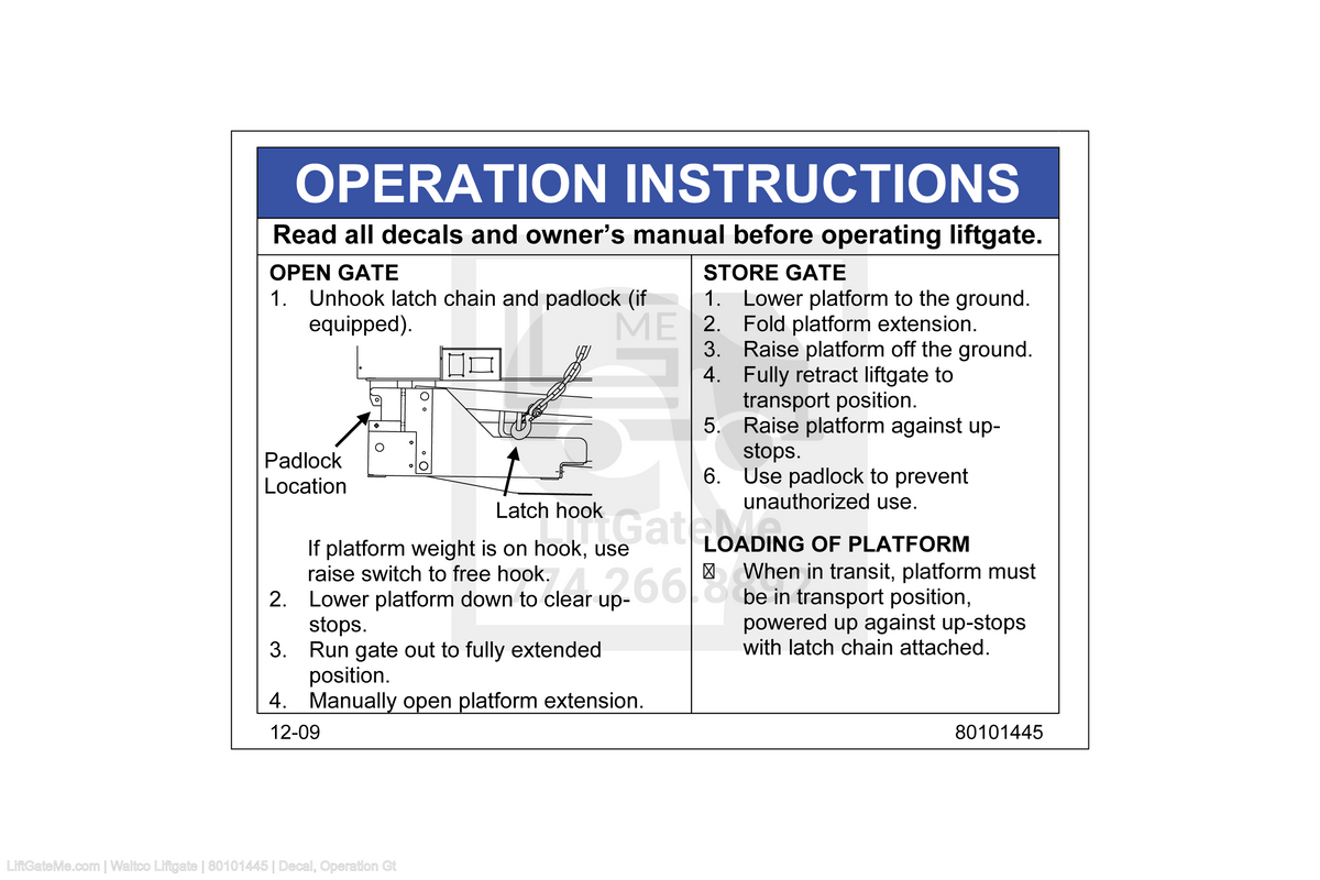 This is an image for a Waltco liftgate Decal, Operation Gt