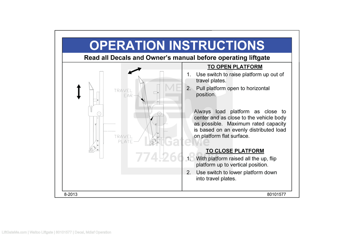 This is an image for a Waltco liftgate Decal, Mdlaf Operation