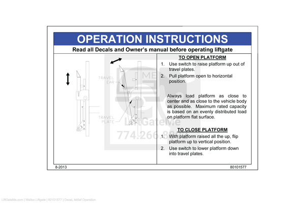 This is an image for a Waltco liftgate Decal, Mdlaf Operation