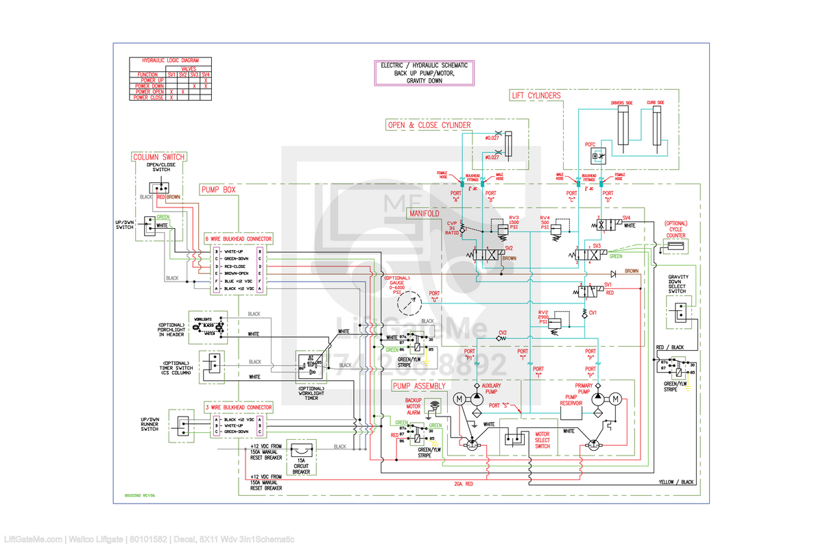 This is an image for a Waltco liftgate Decal, 8X11 Wdv 3In1Schematic