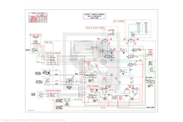 This is an image for a Waltco liftgate Decal, 8X11 Wdv 3In1Schematic