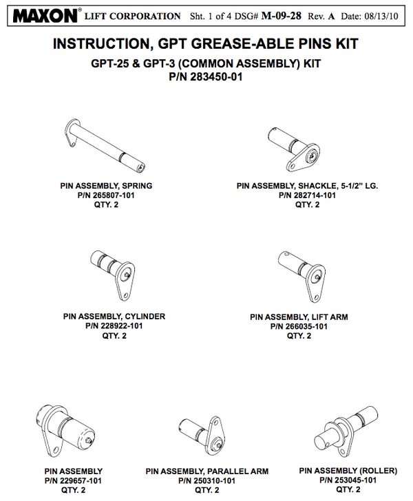 Maxon GPT Pin Kit - 283450-01 - no longer available - parts sold separately