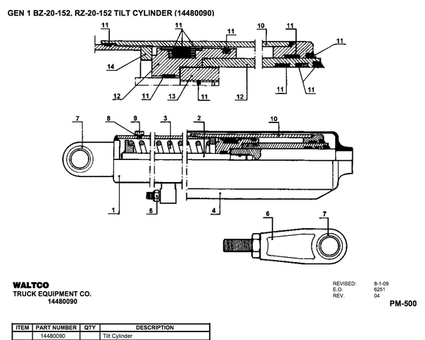 Waltco 145 RZ-20 and BZ-20 Tilt Cylinder 14480090